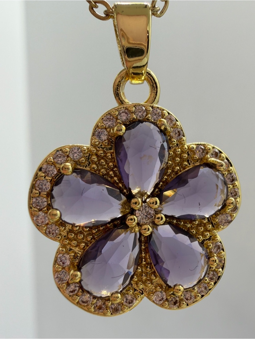 Gold-Tone Purple Flower Pendant Necklace